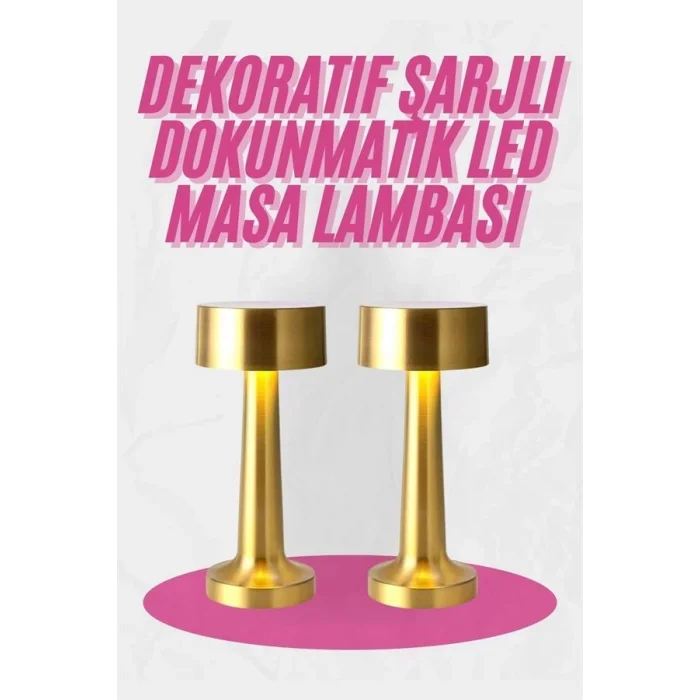 BUĞZ Altın Rengi Masa ve Gece Lambası Dokunmatik Şarjlı Masa Lambası