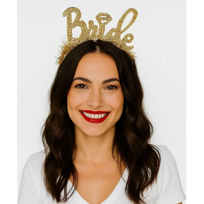 BUĞZ Altın Renk Bekarlığa Veda İtalik Yazı Alyanslı Bride Taç