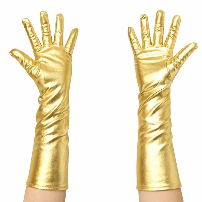 BUĞZ Altın Renk Dirsek Altı Lüks Saten Eldiven 40 Cm