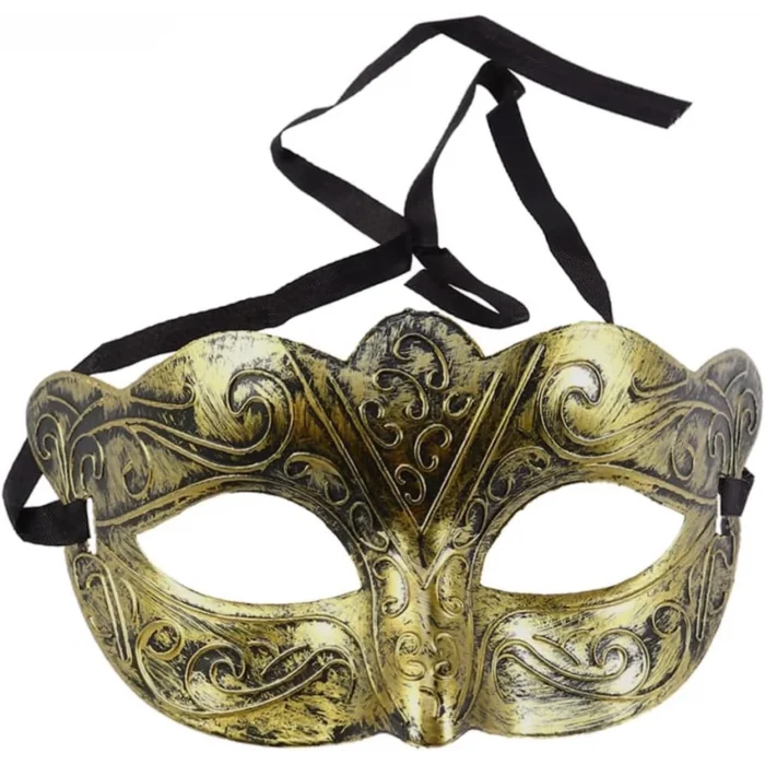  Altın Renk Eskitme Maskeli Balo Maskesi – Venedik Tarzı Parti Maskesi