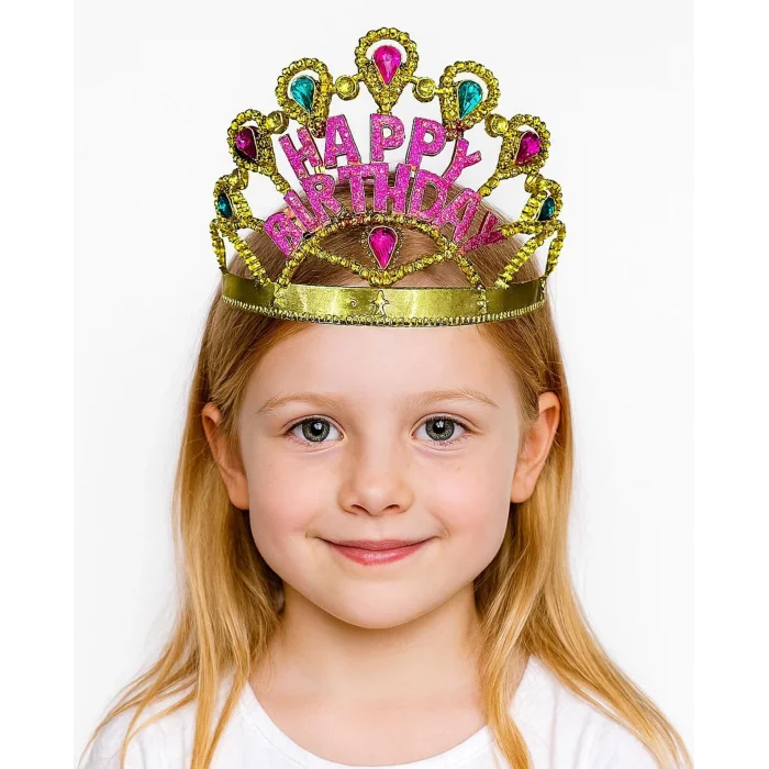  Altın Renk Happy Birthday Yazılı Doğum Günü Tacı 60 cm