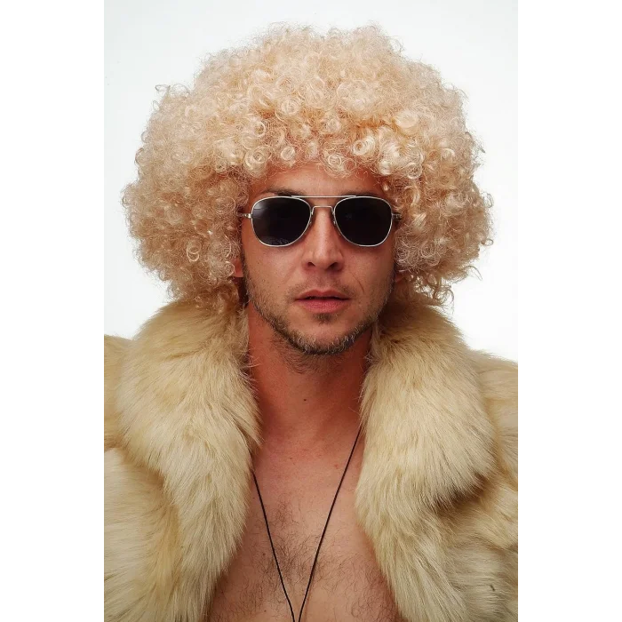  Altın Renk Kıvırcık Afro Bonus Peruk Saç Parti Peruğu Platin Gold