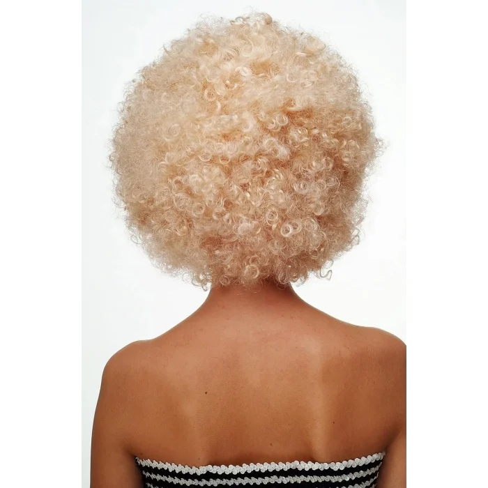 BUĞZ Altın Renk Kıvırcık Afro Bonus Peruk Saç Parti Peruğu Platin Gold