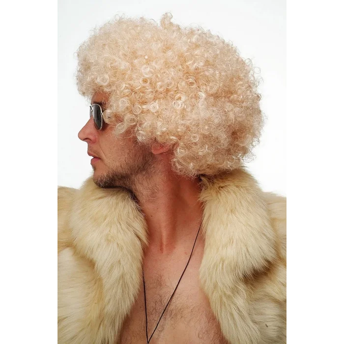  Altın Renk Kıvırcık Afro Bonus Peruk Saç Parti Peruğu Platin Gold