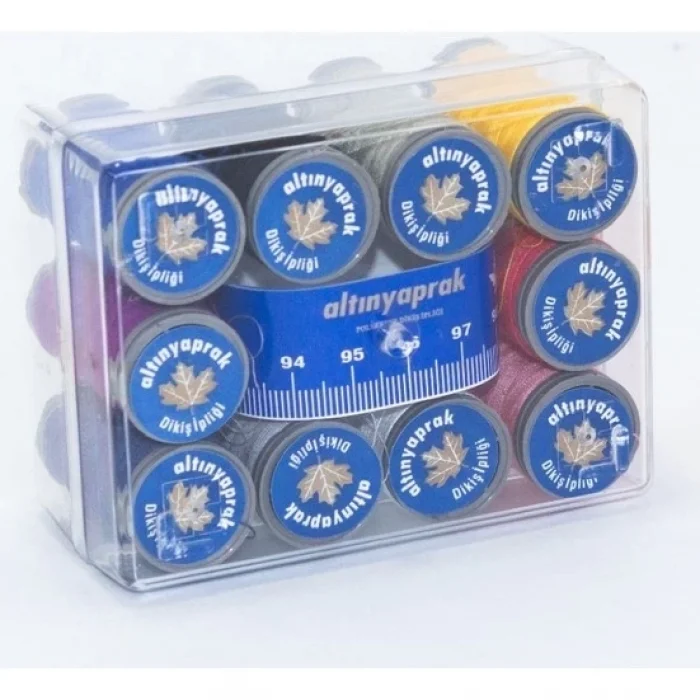  Altın Yaprak Mezuralı Dikiş İpliği Seti 10lu Kutulu