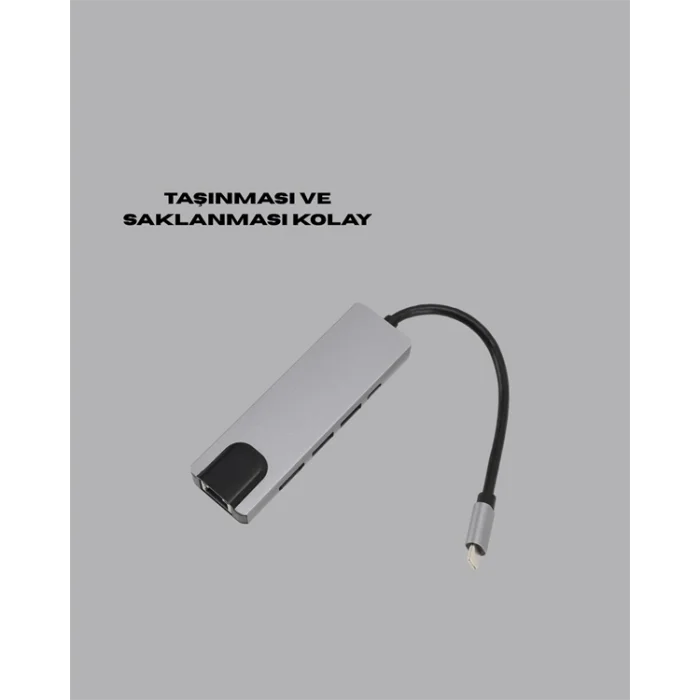 BUĞZ Alüminyum Gövdeli Type‑C HDMI & Ethernet Adaptör – Tak & Çalıştır