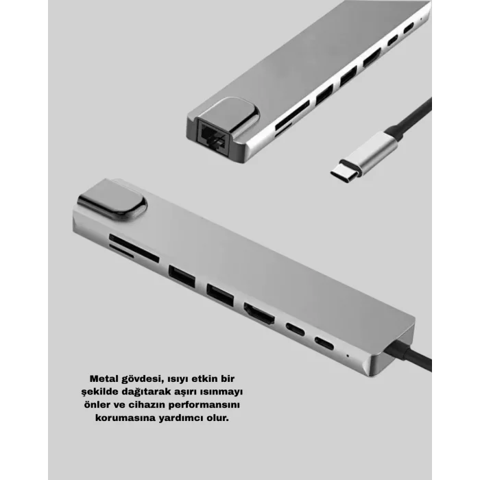 BUĞZ Alüminyum Kasalı MacBook USB-C Hub – 4K HDMI, USB 3.0, SD/TF Kart Girişi, PD Şarj Desteği