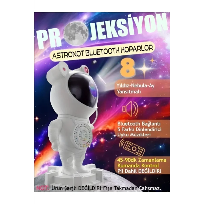  Alüminyum Taşınabilir hoparlör Astronot Bluetooth Hoparlör - Projeksiyon, Gece Lambası, RGB LED, SD