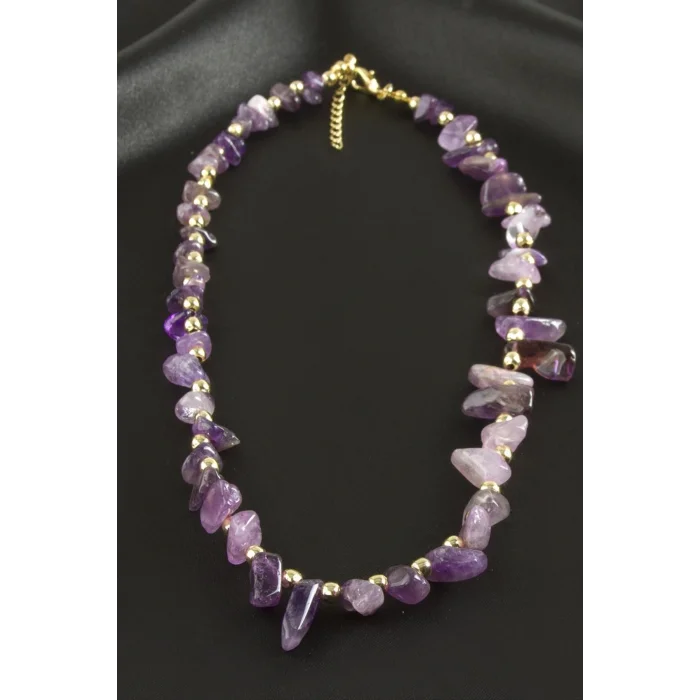 BUĞZ Amatist Kırık Doğaltaş Kolye