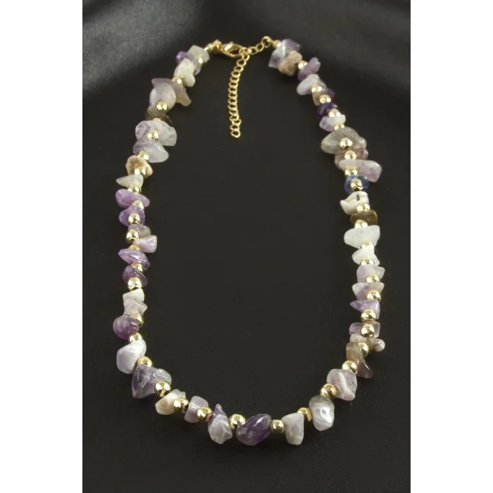 BUĞZ Amatist Kırık Doğaltaş Kolye