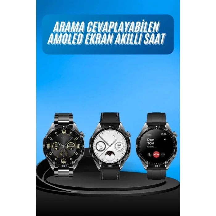 BUĞZ Amoled Ekran 3 Kordonlu Akıllı Saat 5.0 Bluetooth Bağlantılı Android ve İOS Uyumlu - BUĞZ