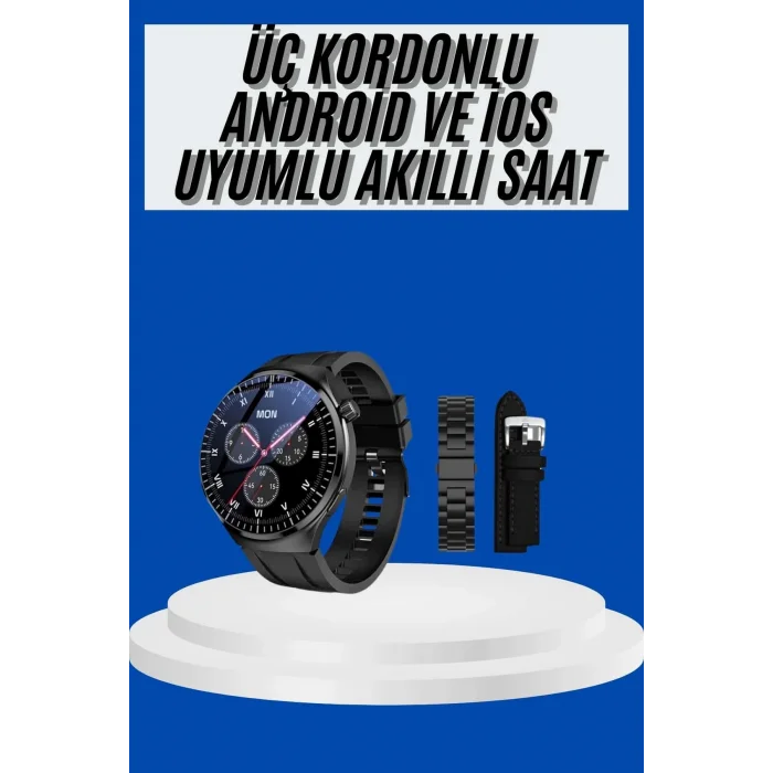  Amoled Ekran Akıllı Saat Üç Kordonlu İOS Android Uyumlu