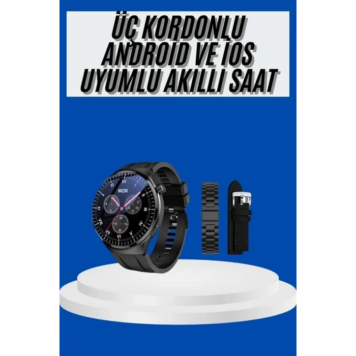 BUĞZ Amoled Ekran Akıllı Saat Üç Kordonlu İOS Android Uyumlu