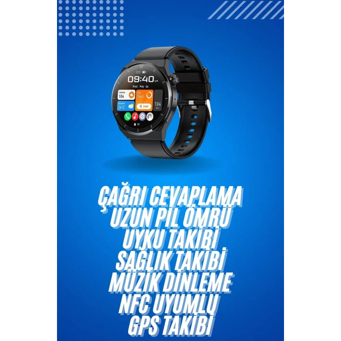 BUĞZ Amoled Ekran Metal Deri Silikon Kordonlu Uyku ve Sağlık Takibi