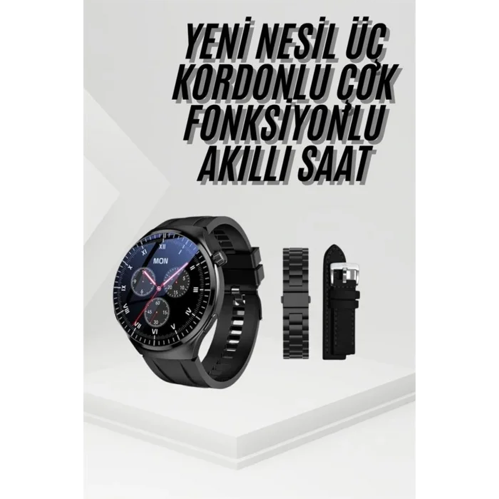 BUĞZ Amoled Ekran Metal Deri Silikon Kordonlu Uyku ve Sağlık Takibi - BUĞZ
