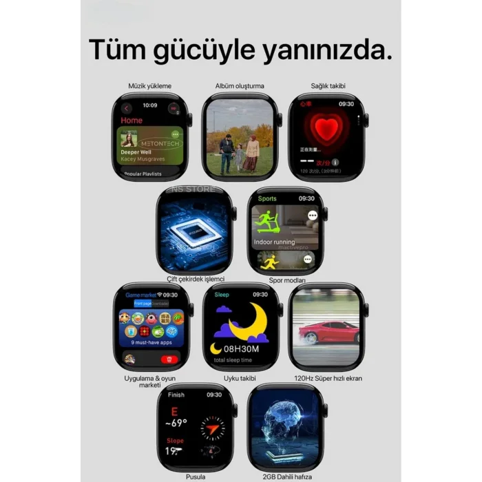 BUĞZ AMOLED Ekranlı Akıllı Saat | Nabız ve Uyku Takibi, GPS, Suya Dayanıklı, Siyah Silikon Kordon