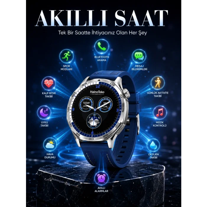 BUĞZ AMOLED Ekranlı Bluetooth Akıllı Saat 3 Kordonlu Uzun Pil Ömürlü