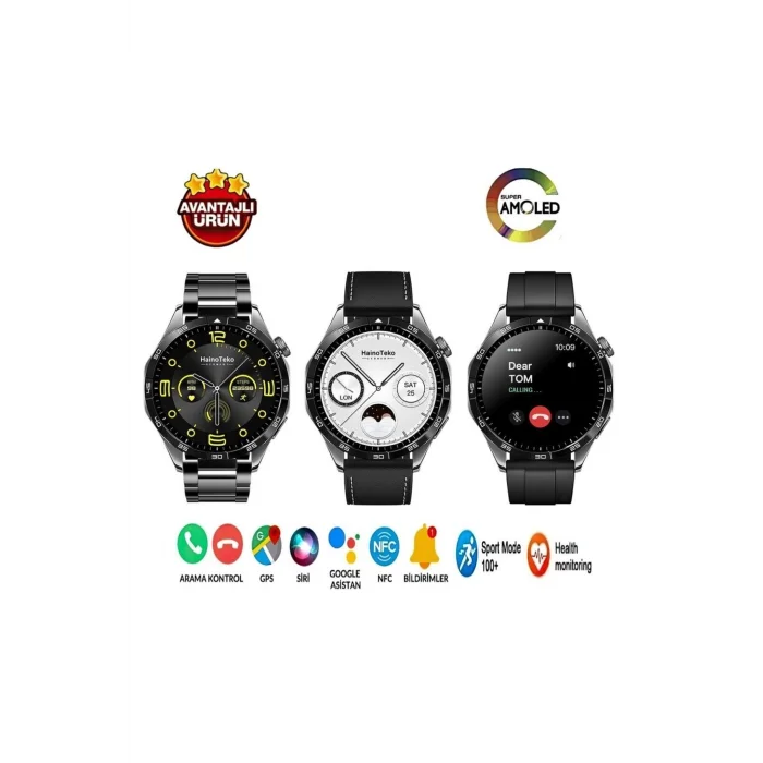 BUĞZ AMOLED Ekranlı Çelik Kasa ve Kordonlu Akıllı Saat, Nabız ve Uyku Takibi Özellikli, Siyah Renk