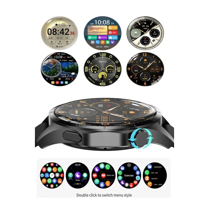 BUĞZ AMOLED Ekranlı Çelik Kasa ve Kordonlu Akıllı Saat, Nabız ve Uyku Takibi Özellikli, Siyah Renk