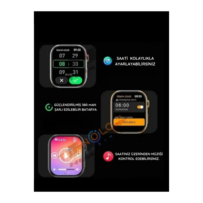 BUĞZ AMOLED ekranlı, sesli görüşme ve sağlık takip özelliklerine sahip, şık tasarımlı bir akıllı saat.