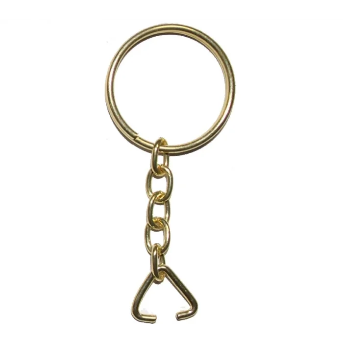 BUĞZ Anahtarlık Halkası, Halka + Zincir + Üçgen, 24mm, Altın, Sarı, 1 Adet