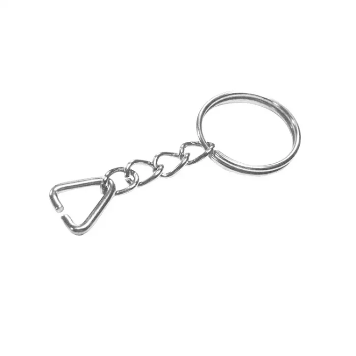 BUĞZ Anahtarlık Halkası, Halka + Zincir + Üçgen, 24mm, Gümüş, Nikel, 1000 Adet