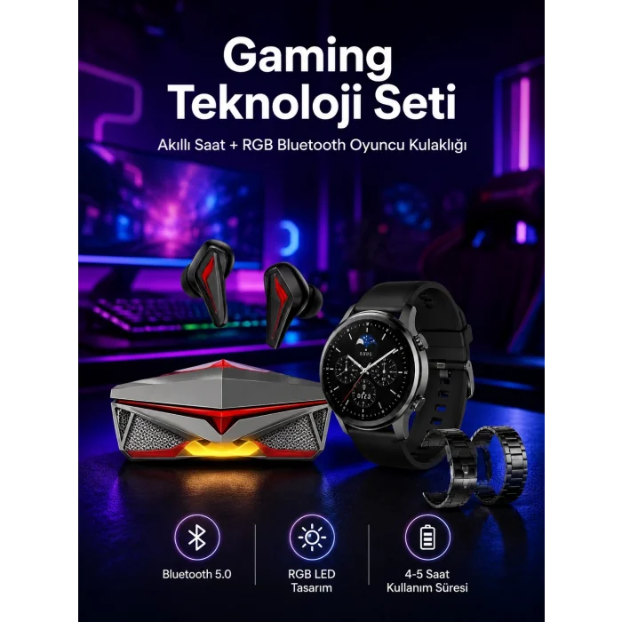 BUĞZ ANC Özellikli Bluetooth Kulaklık ve Amoled Ekran Akıllı Saat Uyku ve Sağlık Takibi Nabız Ölçer