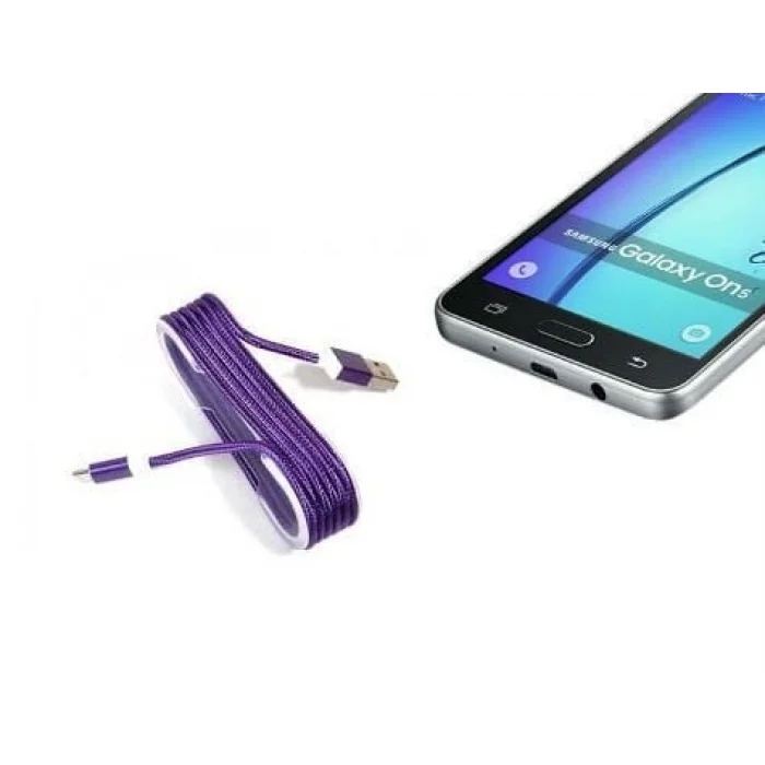 BUĞZ Android Örgü Şeklinde Renkli Çelik Şarj Data Kablosu - Mor
