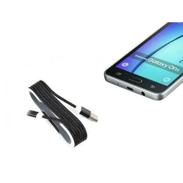 BUĞZ Android Örgü Şeklinde Renkli Çelik Şarj Data Kablosu - Siyah
