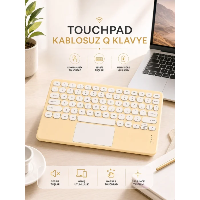 BUĞZ Android ve İOS Uyumlu Bluetooth Klavye Touchpad Slim Kablosuz Wifi Q Klavye