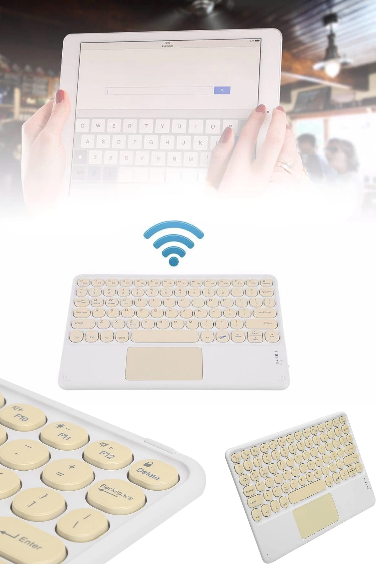  Android ve İOS Uyumlu Bluetooth Klavye Touchpad Slim Kablosuz Wifi Q Klavye