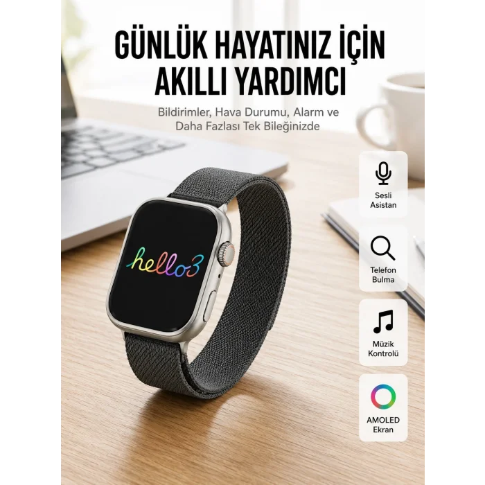 BUĞZ Android ve İOS Uyumlu Uyku ve Sağlık Takibi Yapabilen 3 Kordonlu Akıllı Saat