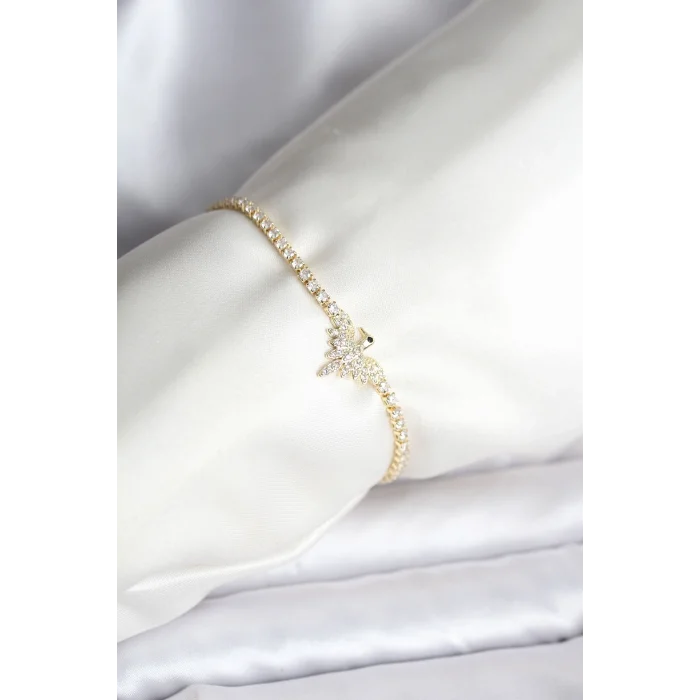 BUĞZ Anka Kuşu Model Zirkon Taşlı Gold Renk Pirinç Su Yolu Kadın Bileklik