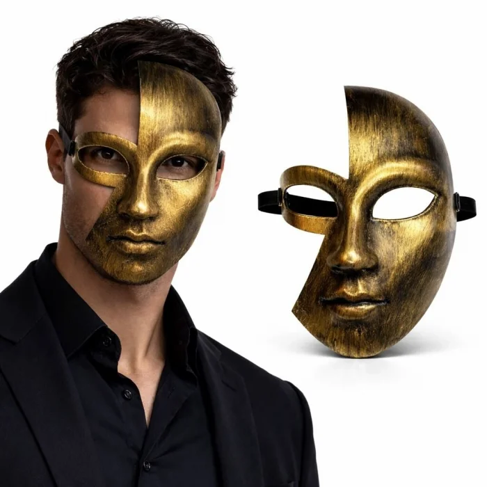 BUĞZ Antik Efektli Altın Yarım Yüz Plastik Parti Maskesi