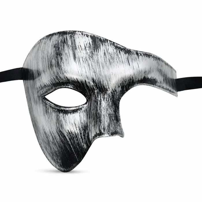 BUĞZ Antik Eskitme Gümüş Erkek Yarım Maske - Phantom & Balo Maskesi