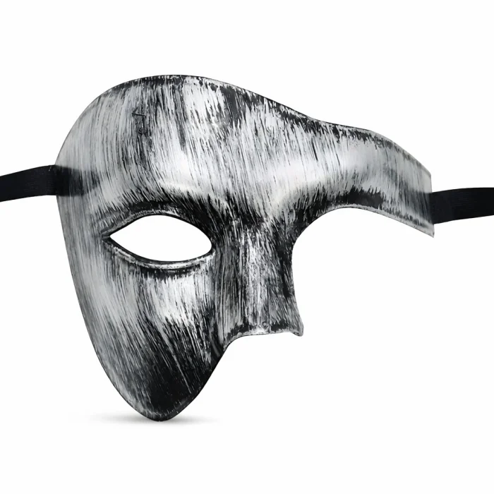 BUĞZ Antik Eskitme Gümüş Erkek Yarım Maske - Phantom Parti  Balo Maskesi