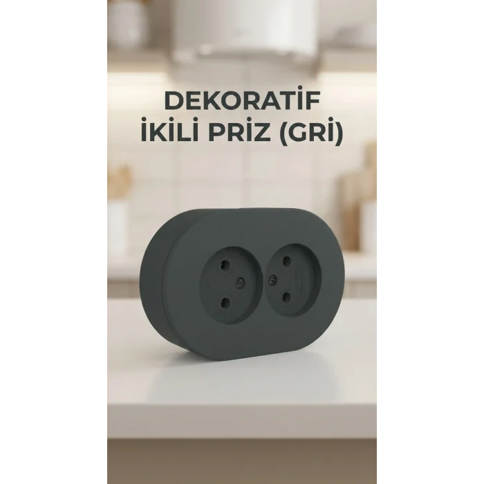 BUĞZ Antrasit Çiftli Sıva Üstü Topraklı Priz – Modern Elektrik Tasarımı