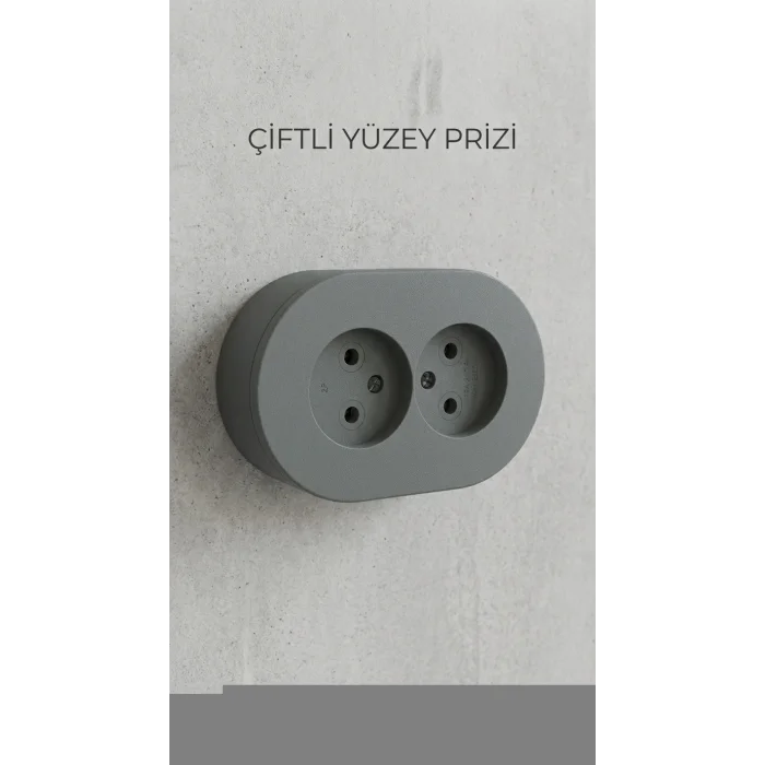 BUĞZ Antrasit İkili Sıva Üstü Topraklı Priz - Modern ve Dayanıklı Elektrik Çözümü