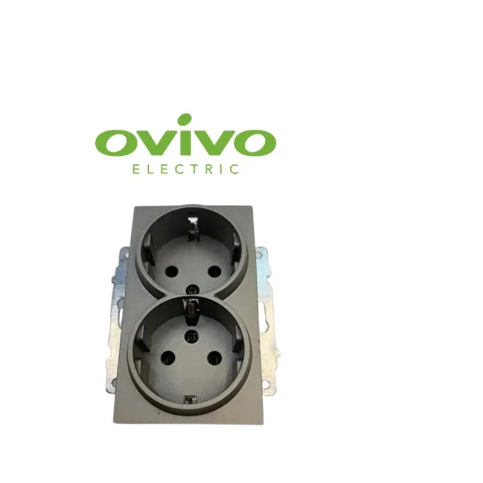  Antrasit İkili Topraklı Piriz Çerçevesiz Grano - Priz ve Anahtar İçin Uyumlu Çerçeve