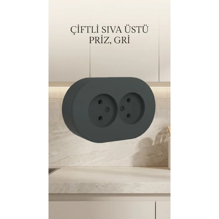 BUĞZ Antrasit Renk Çiftli Sıva Üstü Topraklı Elektrik Priz