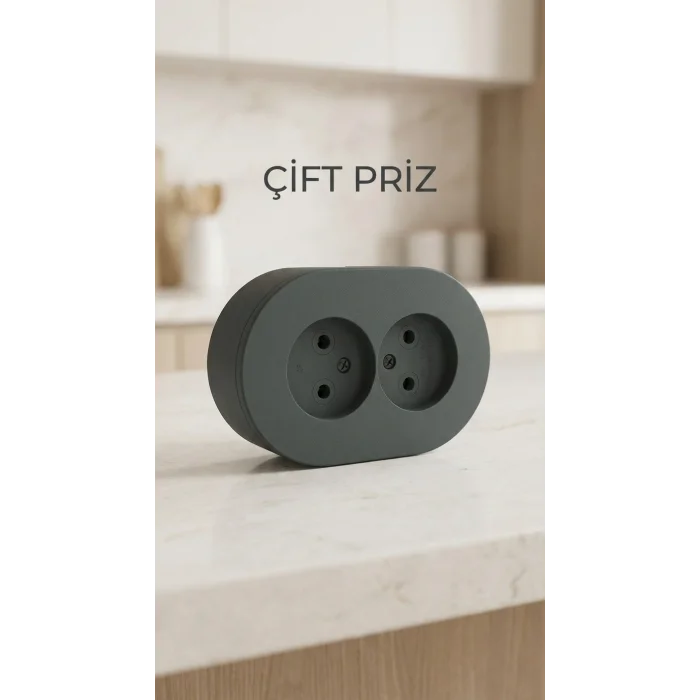 BUĞZ Antrasit Renk Sıva Üstü Çift Topraklı Priz Modern Tasarım