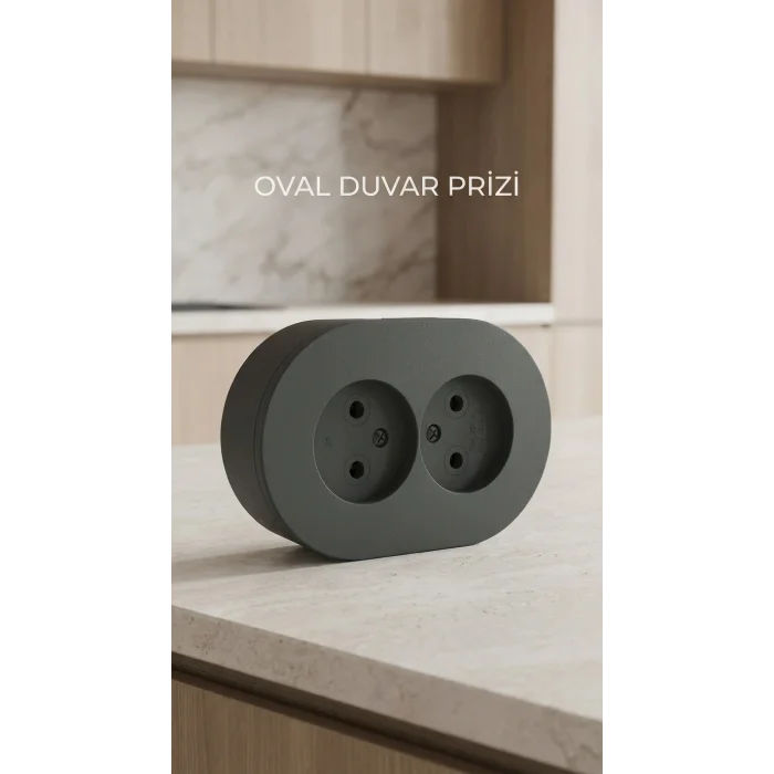 BUĞZ Antrasit Renkli Çift Topraklı Elektrik Prizi Sıva Üstü Modern Tasarım