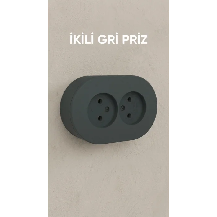 BUĞZ Antrasit Renkli Sıva Üstü İkili Topraklı Elektrik Prizi