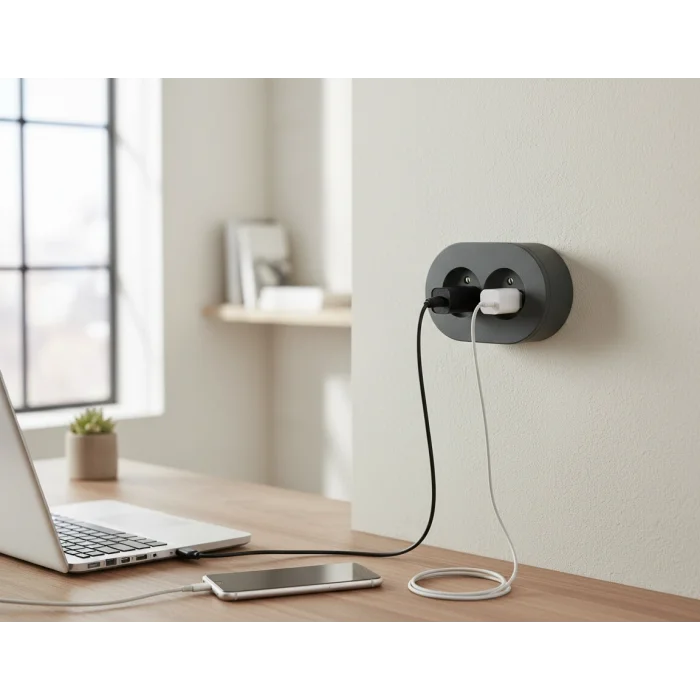 BUĞZ Antrasit Renkli Sıva Üstü İkili Topraklı Priz, Çiftli Elektrik Bağlantısı