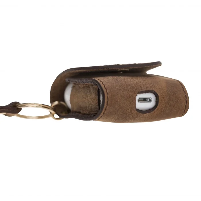  Apple AirPods 2.nesil Uyumlu Deri Kılıf Mai Snap G2 Antik Kahve