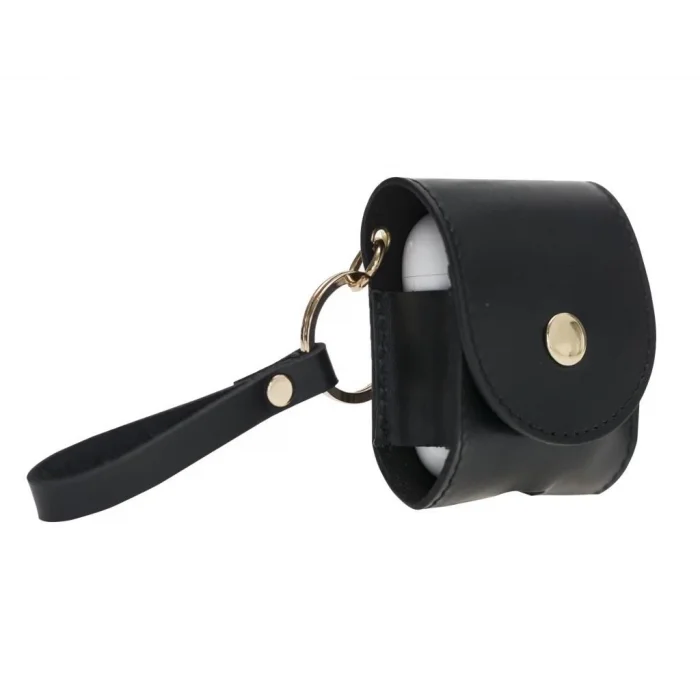  Apple AirPods 2.nesil Uyumlu Deri Kılıf Mai Snap RST1 Siyah