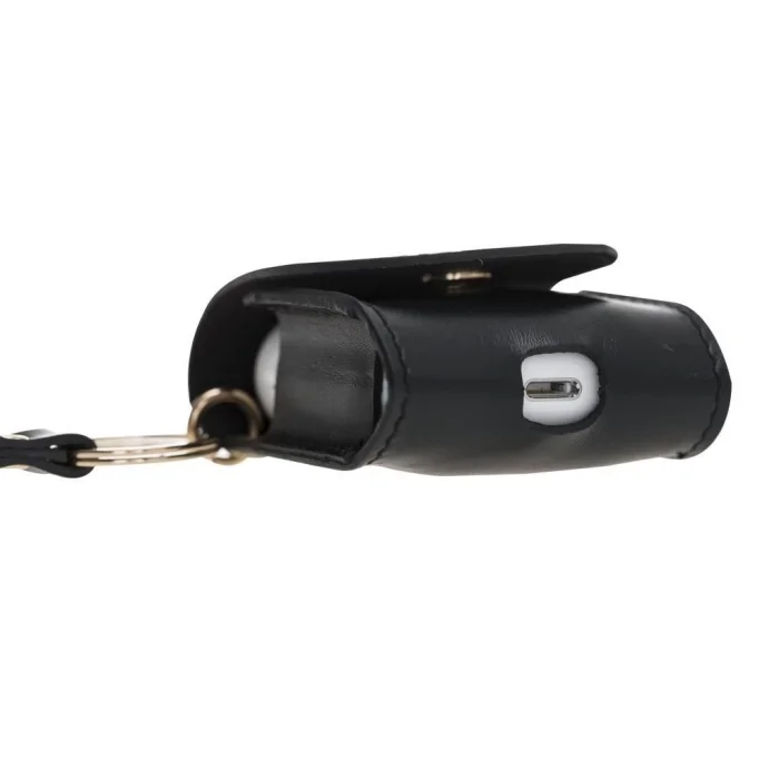  Apple AirPods 2.nesil Uyumlu Deri Kılıf Mai Snap RST1 Siyah