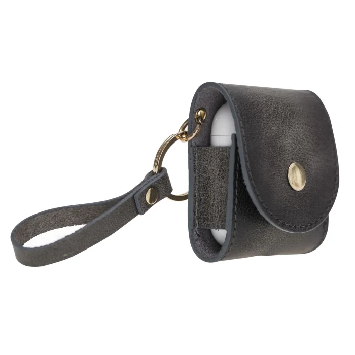  Apple AirPods 2.nesil Uyumlu Deri Kılıf Mai Snap TN18 Gri