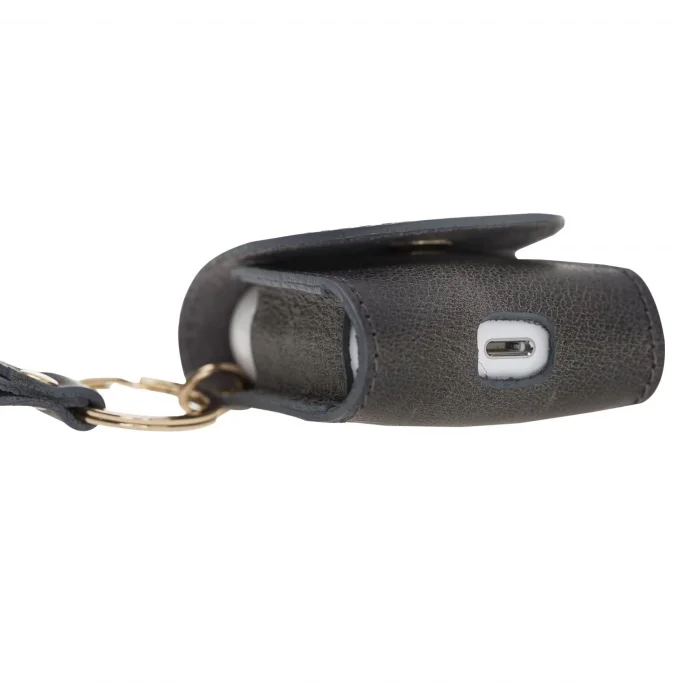  Apple AirPods 2.nesil Uyumlu Deri Kılıf Mai Snap TN18 Gri