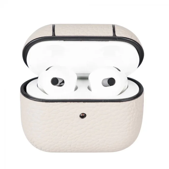  Apple AirPods 3.nesil Uyumlu Deri Kılıf Juni ERC3 Bej